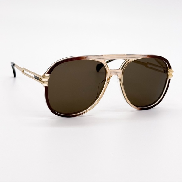 NEW GUCCI GG1104S 002 AVIATOR BROWN UNISEX SUNGLASSES GUCCI - Picture 5 of 12